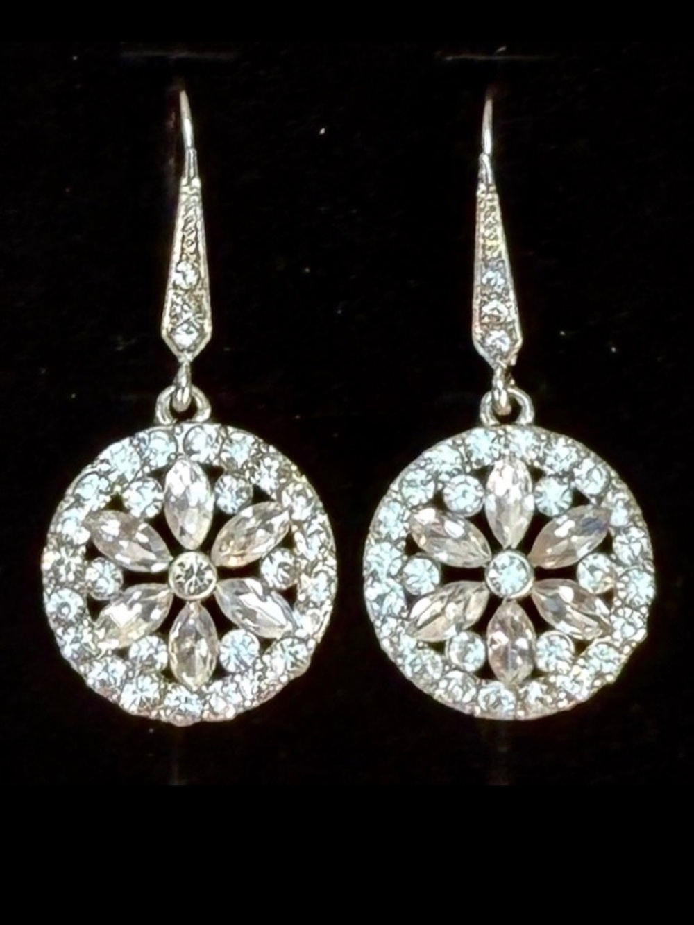 Vintage Silvertone Bling Holiday Event Dangle Pierced Earrings